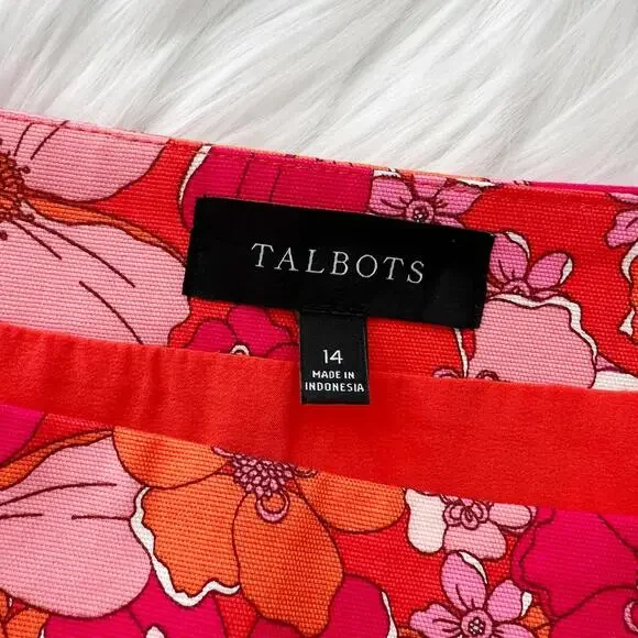 Talbots - Bright orange pink mod floral canvas skirt, sz 14 - Picture 5 of 6